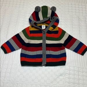 GAP Multicolor Striped Baby Cardigan With Ears